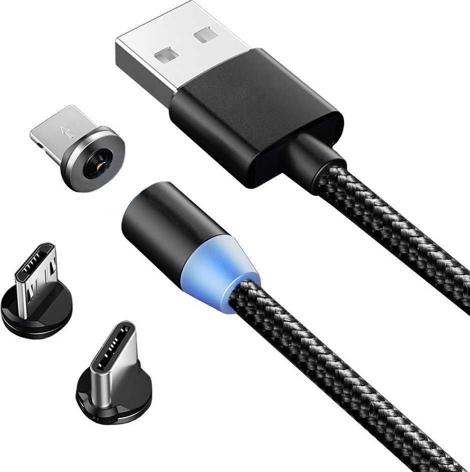 Kabel USB Verk Kabel magnetyczny przwód do ładowania 3w1 micro typ-c usb lightning 1m Kabel magnetyczny przwód do ładowania 3w1 micro typ-c usb lightn