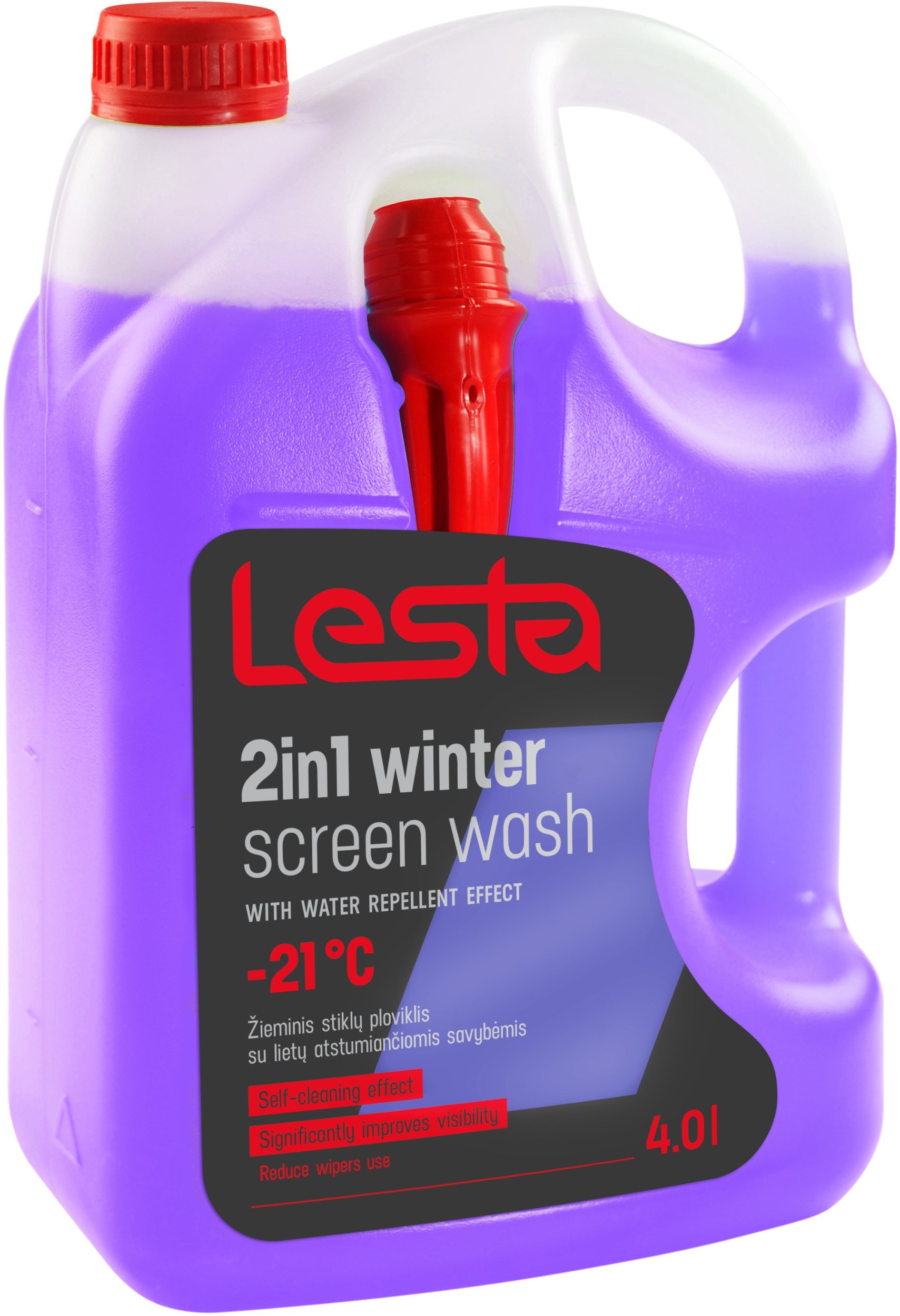 Winter windshield washer fluid LESTA 2in1, -21degC, with funnel, 4 l