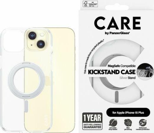 PanzerGlass CARE by PanzerGlass Kickstand Case iPhone 15 Plus 6,7" MagSafe srebrny/silver 1416