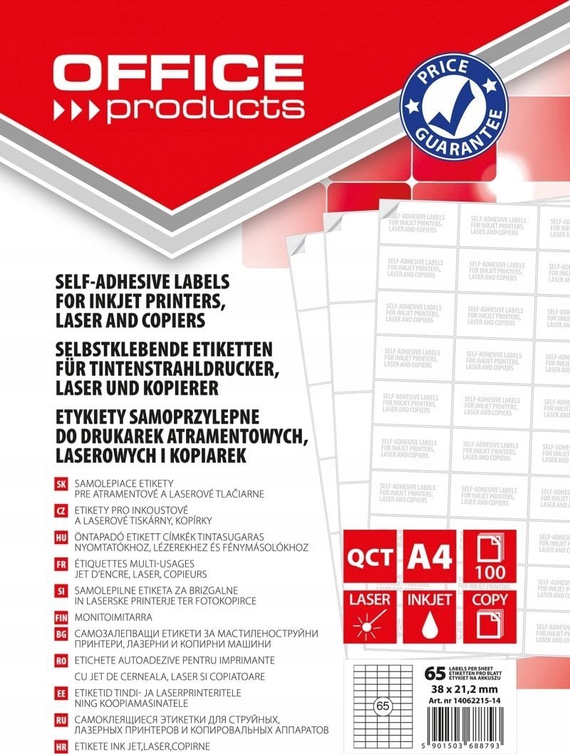Office Products Etykiety OFFICE PRODUCTS, 38x21,2mm, białe, 100 ark.