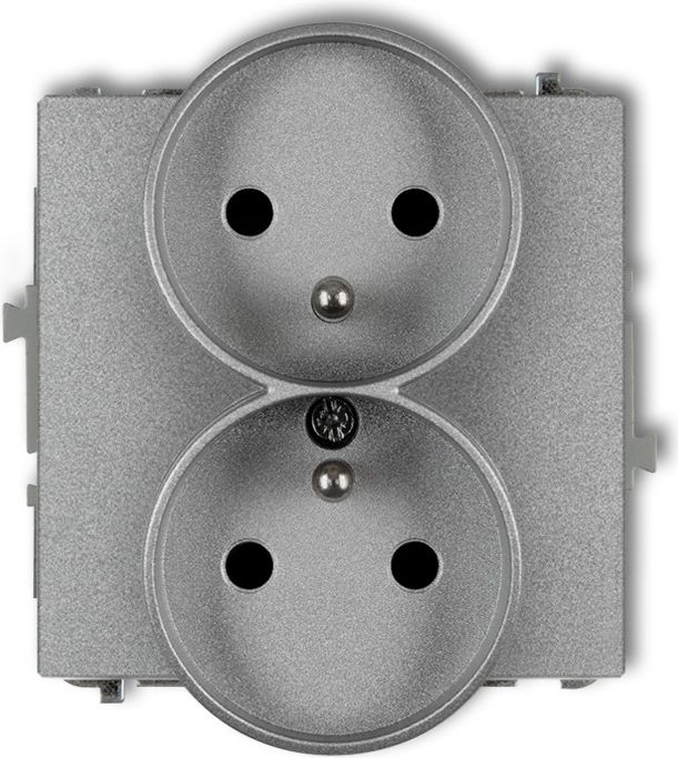 Karlik Gniazdo podwójne DECO Soft z/u do ramki srebrny metalik (7DGPRSO-2z)