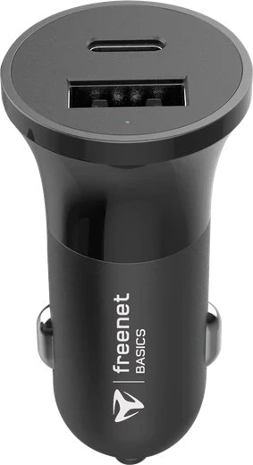 freenet Basics Power Delivery Car Charger USB-C and USB-A 27W standard