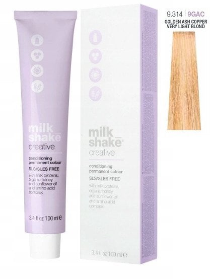 Milk Shake, Creative, SLS/SLES-Free, Permanent Hair Dye, 9.3149GAC Gold Ash Cooper Very Light Blond, 100 ml For Women
