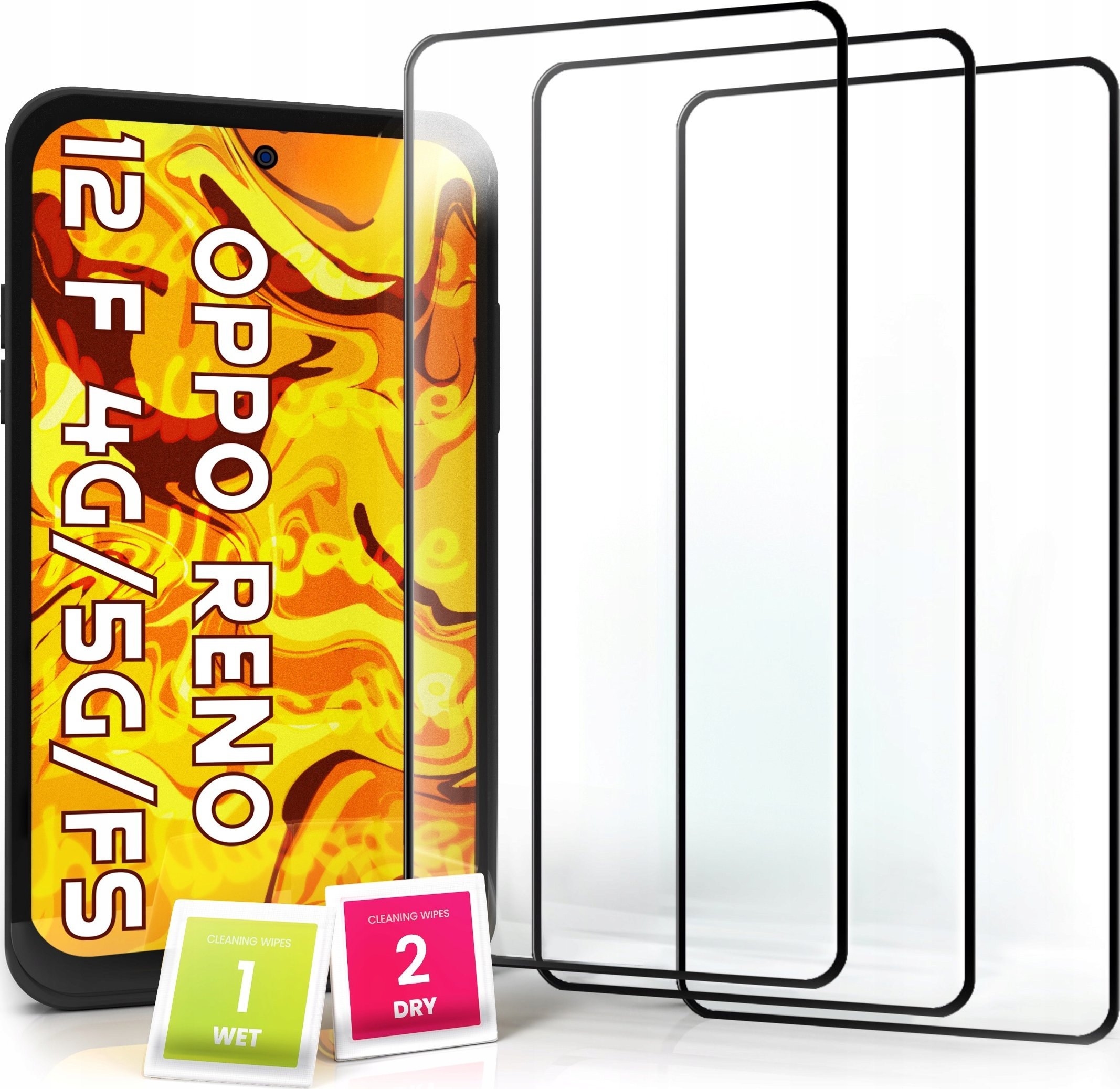 Hello Case 3-PAK Szkło Hartowane do Oppo Reno 12 F 4G / 5G / FS Ochronne Pełne 5D 9H