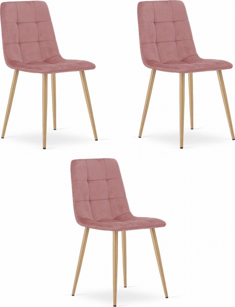 Leobert Krzesło KARA - różowy aksamit / nogi kolor drewna x 3