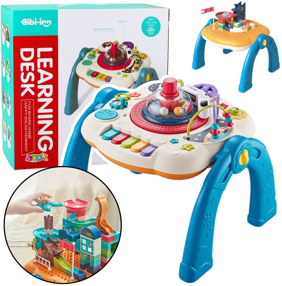 Stolik Edukacyjny Interaktywny Powierzchnia Do Budowania 2w1 Niebieski