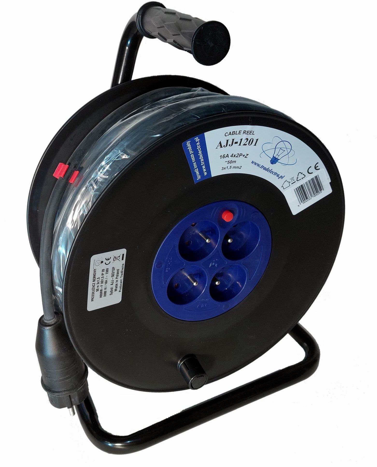 Przedłużacz bębnowy 50m guma 3x1.5 budowlany polski