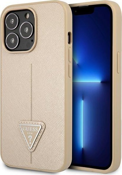 Guess Etui do iPhone 14 Pro Max 6,7" beżowy/beige hardcase SaffianoTriangle Logo