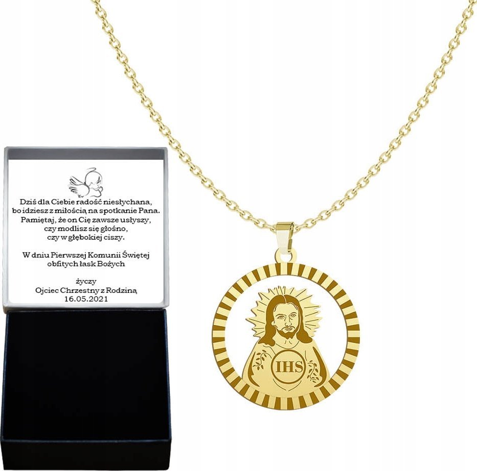 Radziszewska Jewellery Złoty Medalik z Panem Jezusem Łańcuszek 925 Prezent GRAWER ŻYCZENIA GRATIS