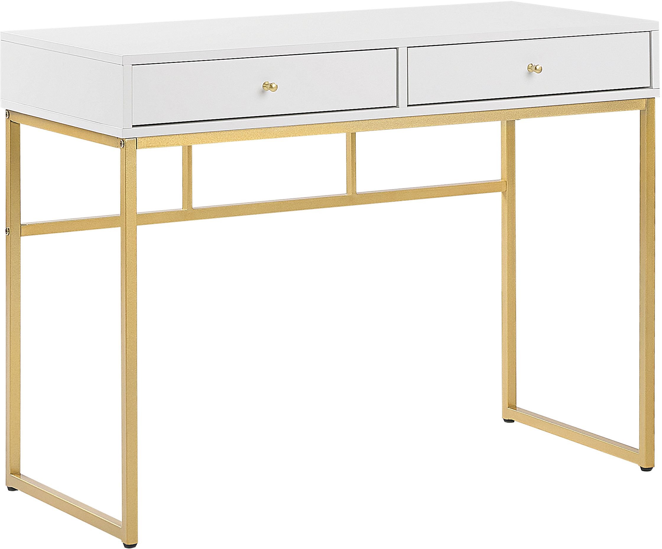 Biurko / Konsola 2 szuflady biało-złota DAPHNE