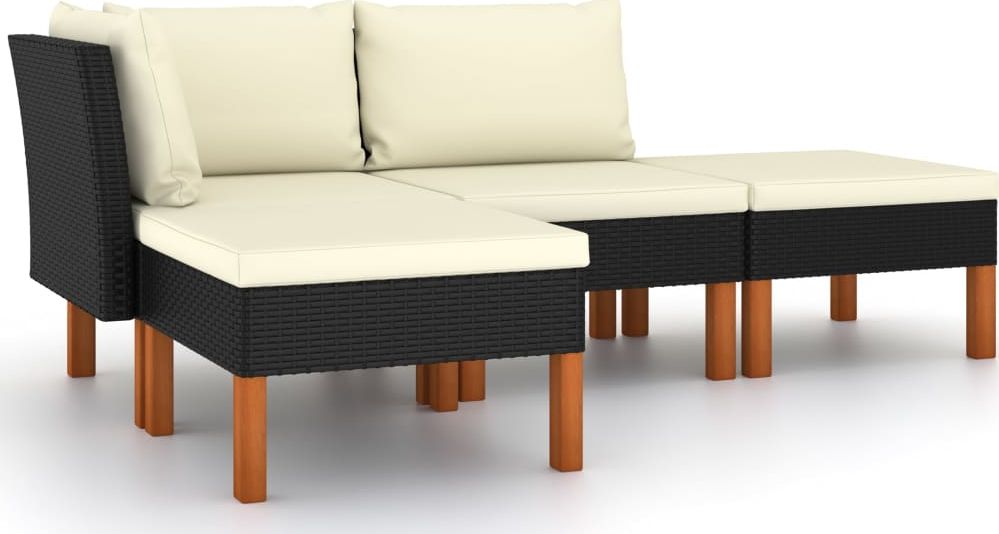 vidaXL 4-cz. zestaw wypoczynkowy do ogrodu, poduszki, czarny rattan PE