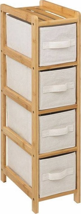 5five Wąski regał bambusowy TIDY z 4 materiałowymi koszami, wys. 78,5 cm