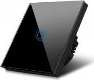 Maclean Dotykowy włącznik światła, pojedyńczy, szklany, czarny z okrągłym przyciskiem Maclean Energy MCE702B, wymiary 86x86mm, z podświe