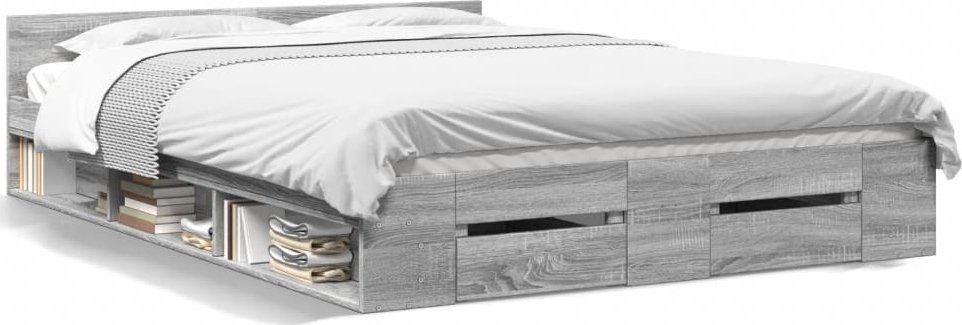 vidaXL Rama łóżka z szufladami, szary dąb sonoma, 150x200 cm