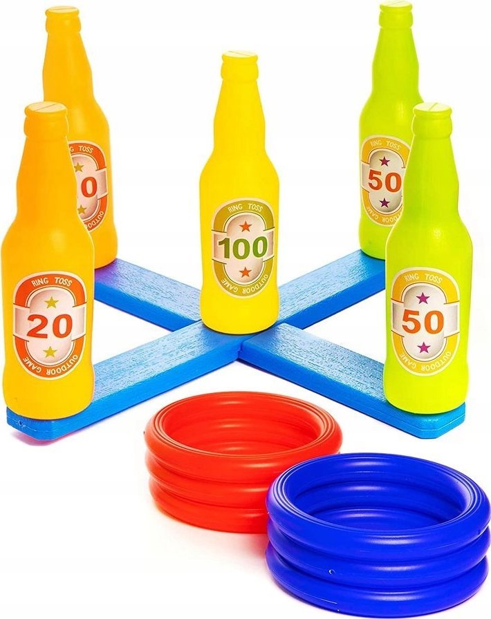 Gra Zręcznościowa, Rzucanie Obręczą, Ringo, Kolorowe Butelki I Obręcze Traf Do Celu