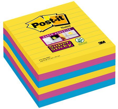 Post-it Bloczek SUPER STICKY 675-SS6RIO-EU w linie, paleta RIO DE JANEIRO, 101x101mm, 6x90 kartek (3M0258)