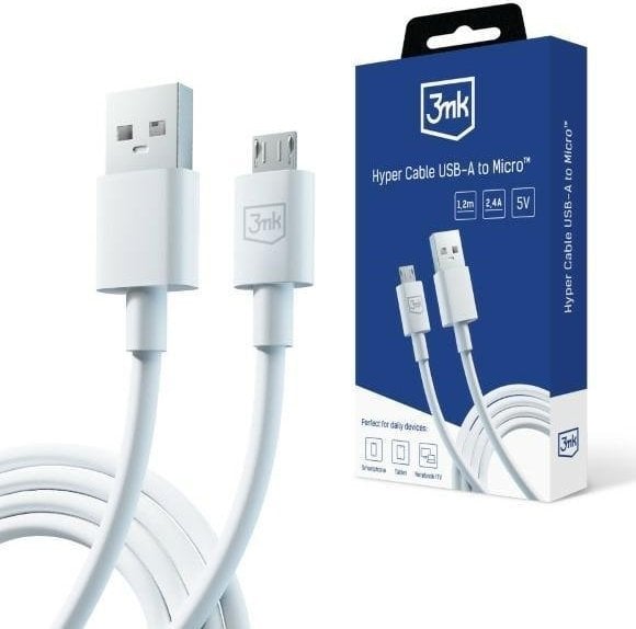 Kabel USB 3MK USB-A - microUSB 1.2 m Biały (5903108541176)