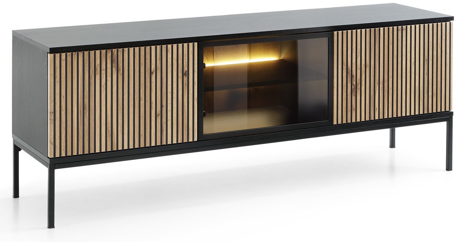 Szafka RTV Lagos 154cm z metalowymi nóżkami w kolorze Czarnym + LED