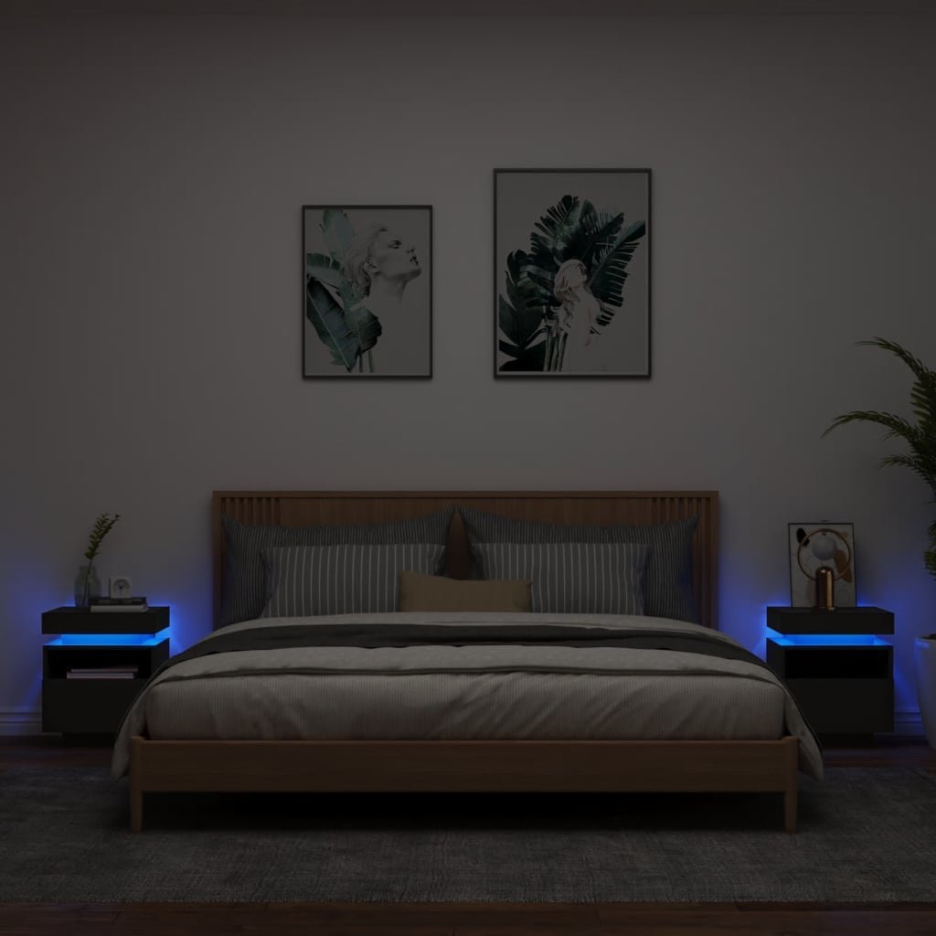 vidaXL Szafki nocne z oświetleniem LED, 2 szt., czarne, 40x39x48,5 cm
