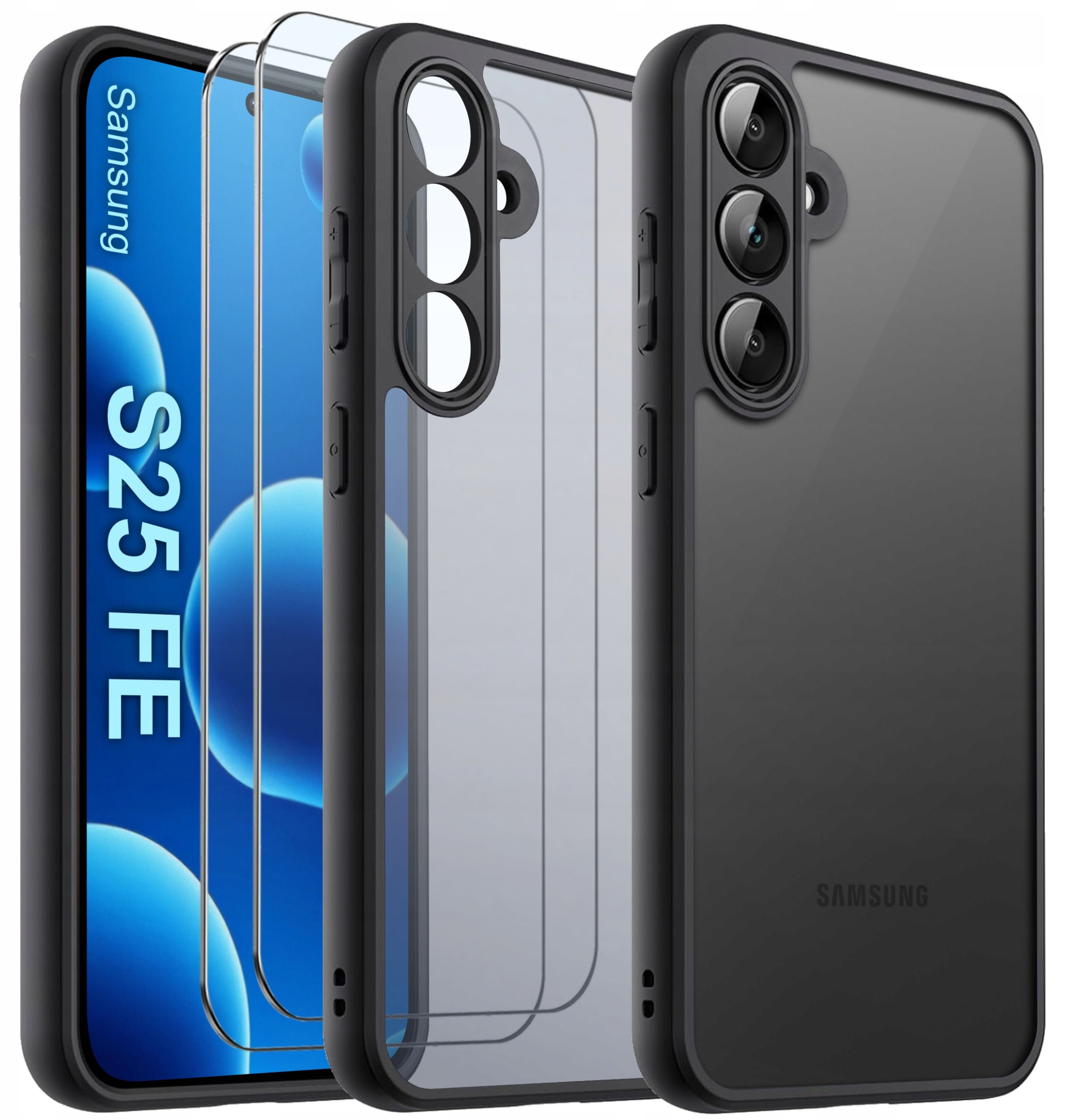 Etui do Samsung S25 FE CASE WZMACNIANE MATOWE CZARNE PANCERNE 2x SZKŁO