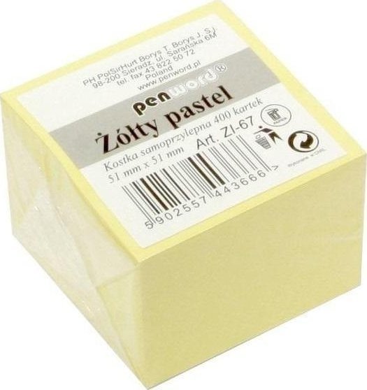 Kostka samoprzylepna pastel żółty 51x51mm 400K