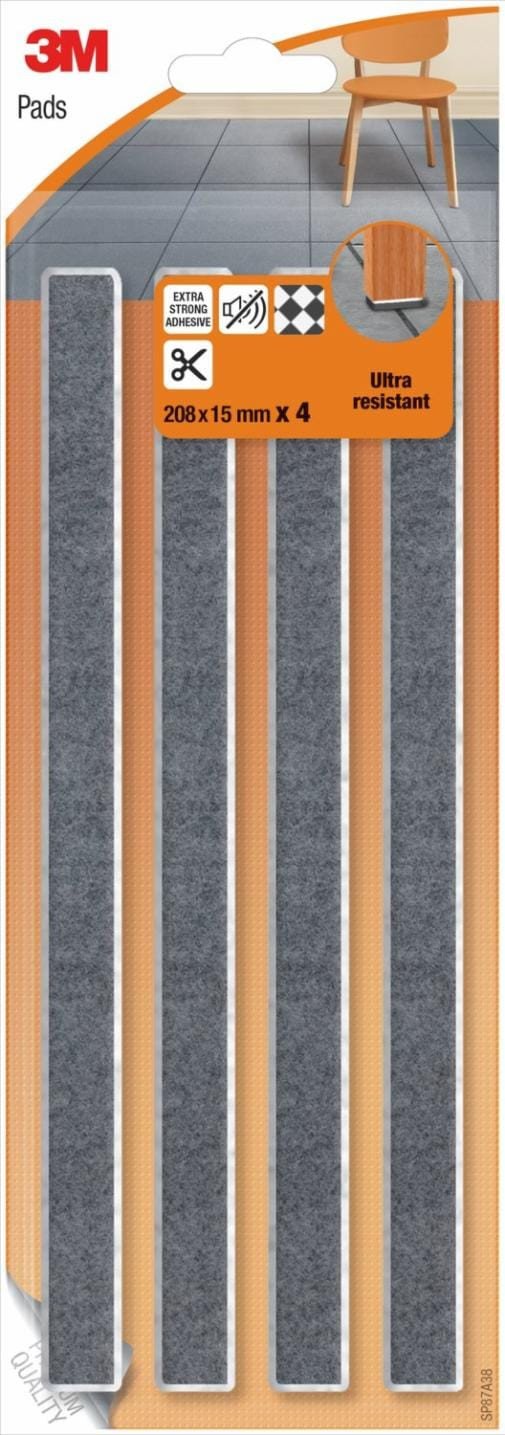 Ultra odporne podkładki filcowe SCOTCH, paski, 208x15mm, 4 szt., czarne