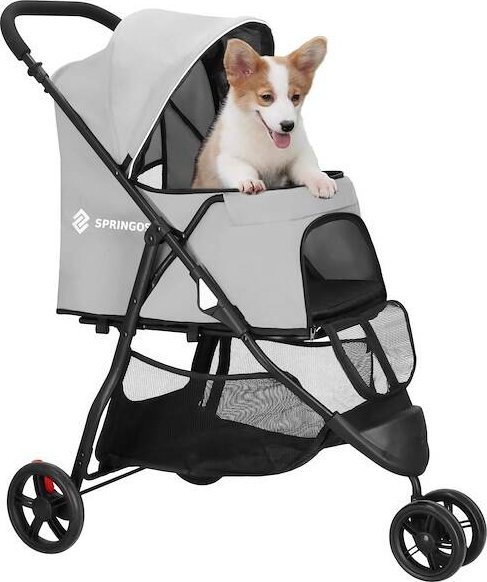 Springos Wózek transportowy dla zwierząt do 15 kg transporter dla psa, kota czarno - szary UNIWERSALNY
