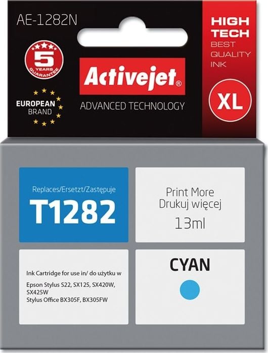Tusz Activejet Activejet Tusz Activejet AE-1282N (zamiennik Epson T1282; Supreme; 13 ml; niebieski)