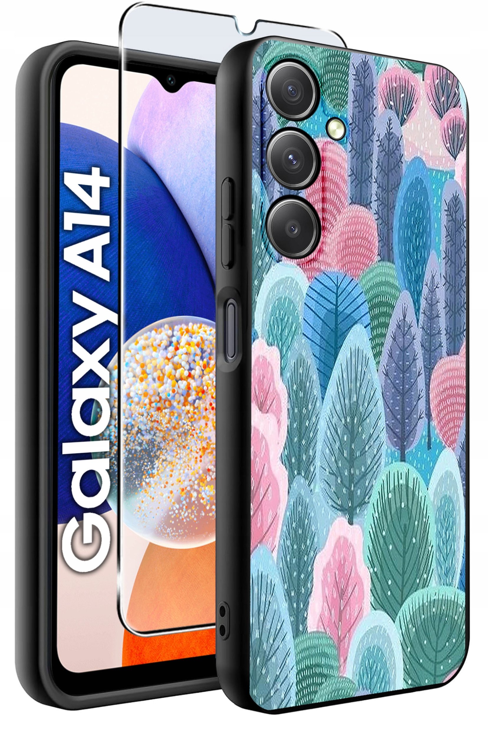 ETUI do Samsung A14 5G WZORY | SILIKONOWE MATT CASE + SZKŁO HARTOWANE 9H