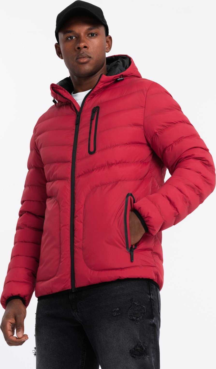 Kurtka męska Ombre Pikowana sportowa kurtka męska z kontrastowym zamkiem czerwona V8 OM-JALP-0179 S