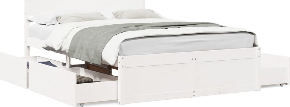 vidaXL vidaXL Rama łóżka z szufladami, biała, 140x190 cm, sosnowa