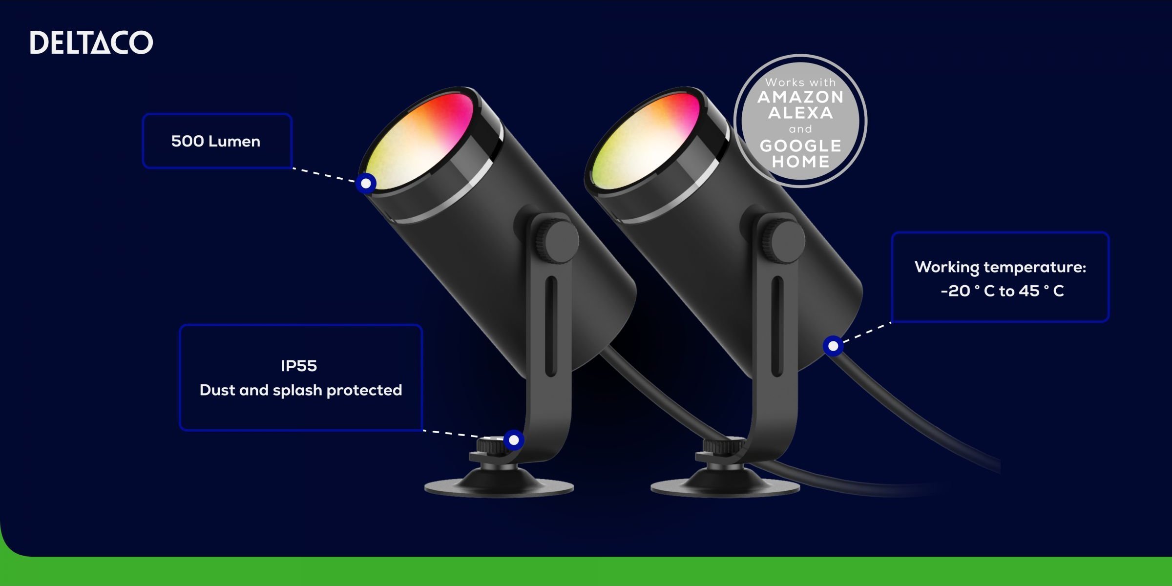 Deltaco Sodo šviestuvas SMART HOME 2 žibintai, 8W vienam žibintui, RGB + 2700K / SH-GLK01