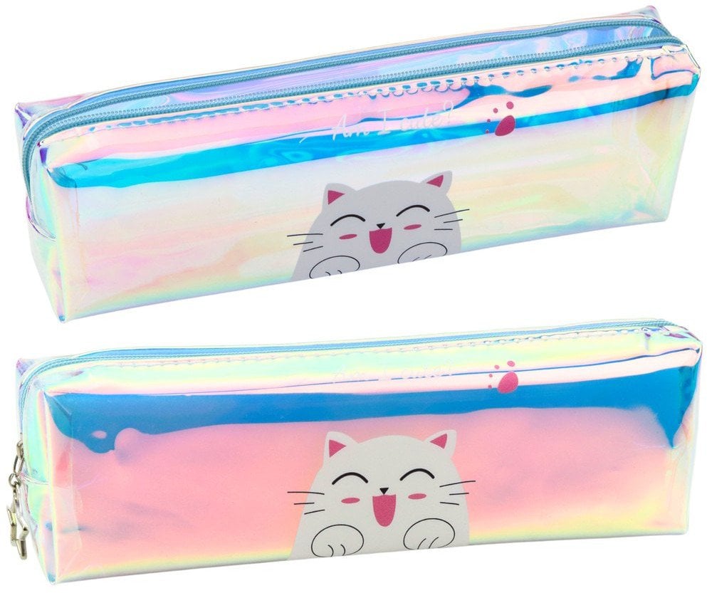 Piórnik Szkolny Dziecięcy Holograficzny Z Kotem Niebieski 21x6cm LEAN