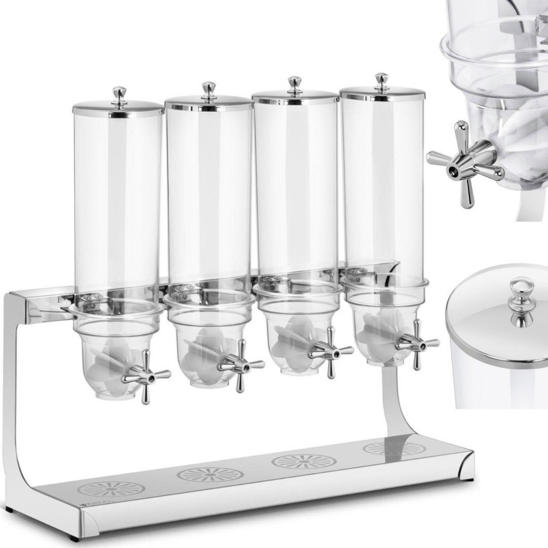 Royal Catering Dozownik dyspenser do produktów sypkich płatków muesli bakalii kawy 4 x 3.5 l Dozownik dyspenser do produktów sypkich płatków muesli ba