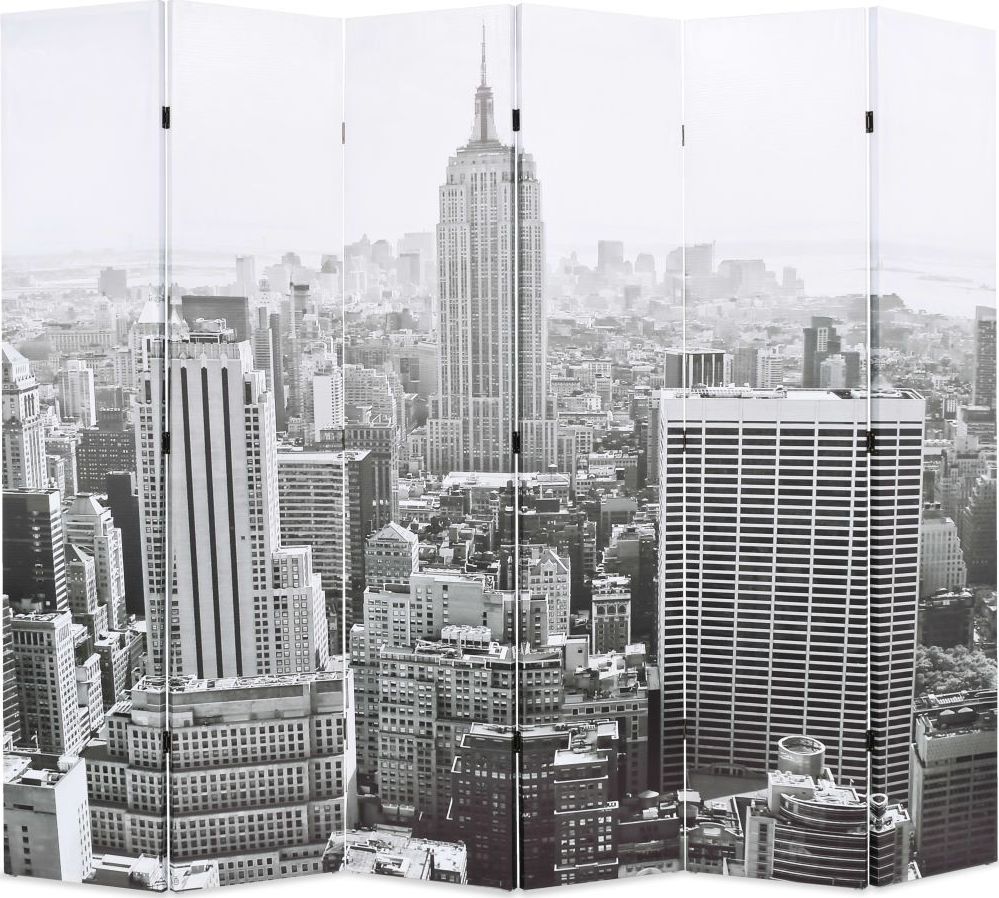 vidaXL Składany parawan, 228x170 cm, Nowy Jork za dnia, czarno-biały