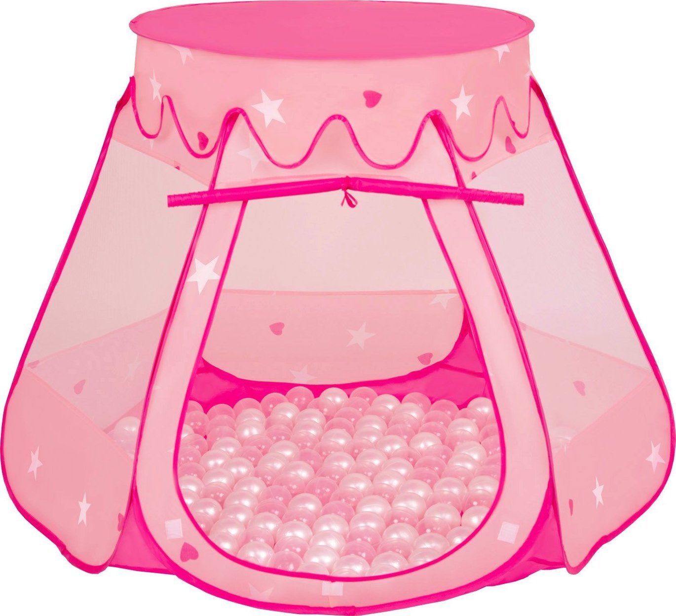 Selonis Selonis Namiot zamek NZ-100X z piłeczkami 6cm różowy: pudrowy róż-transparent 105x90cm/600piłek Zabawka namiot dla dzieci