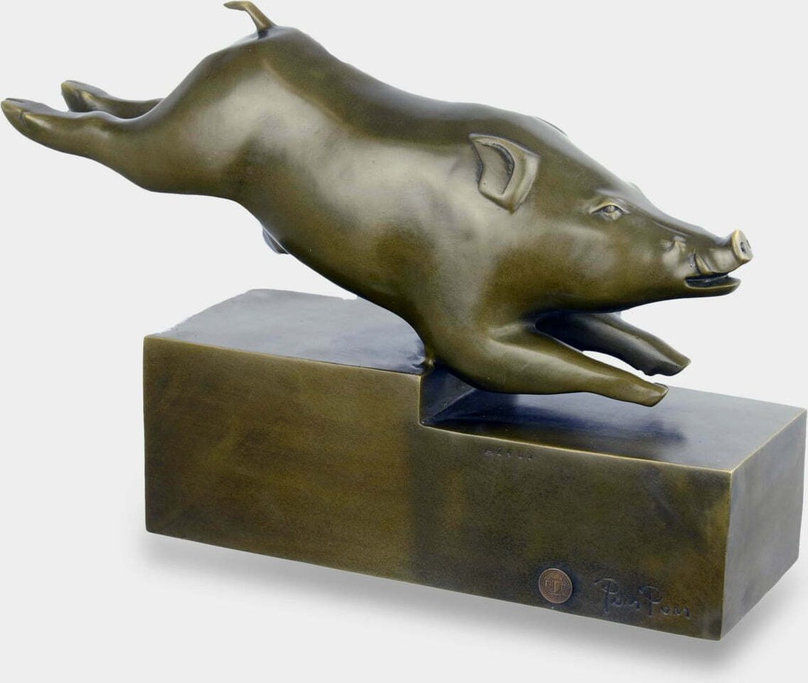 rzezbyzbrazu Biegnący Dzik Rzeźba z Brązu