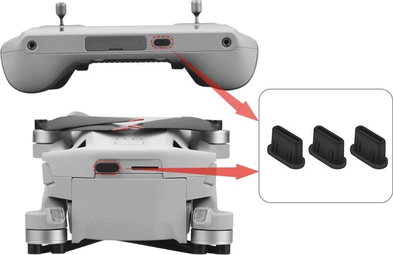 BRDRC ZAŚLEPKA ZŁĄCZA USB C DO DJI MAVIC MINI SE 3 RC-N1 DJI RC - CZARNE - 3 SZTUKI