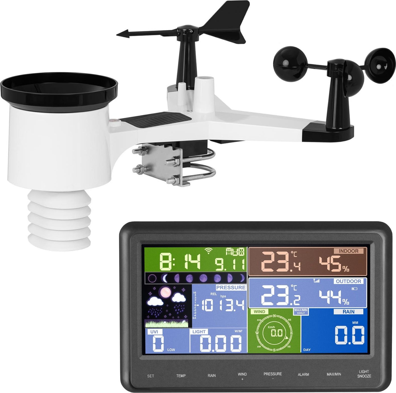 Stacja pogodowa Steinberg Bezprzewodowa stacja meteorologiczna pogodowa solarna LCD WiFi 100m Bezprzewodowa stacja meteorologiczna pogodowa solarna LC