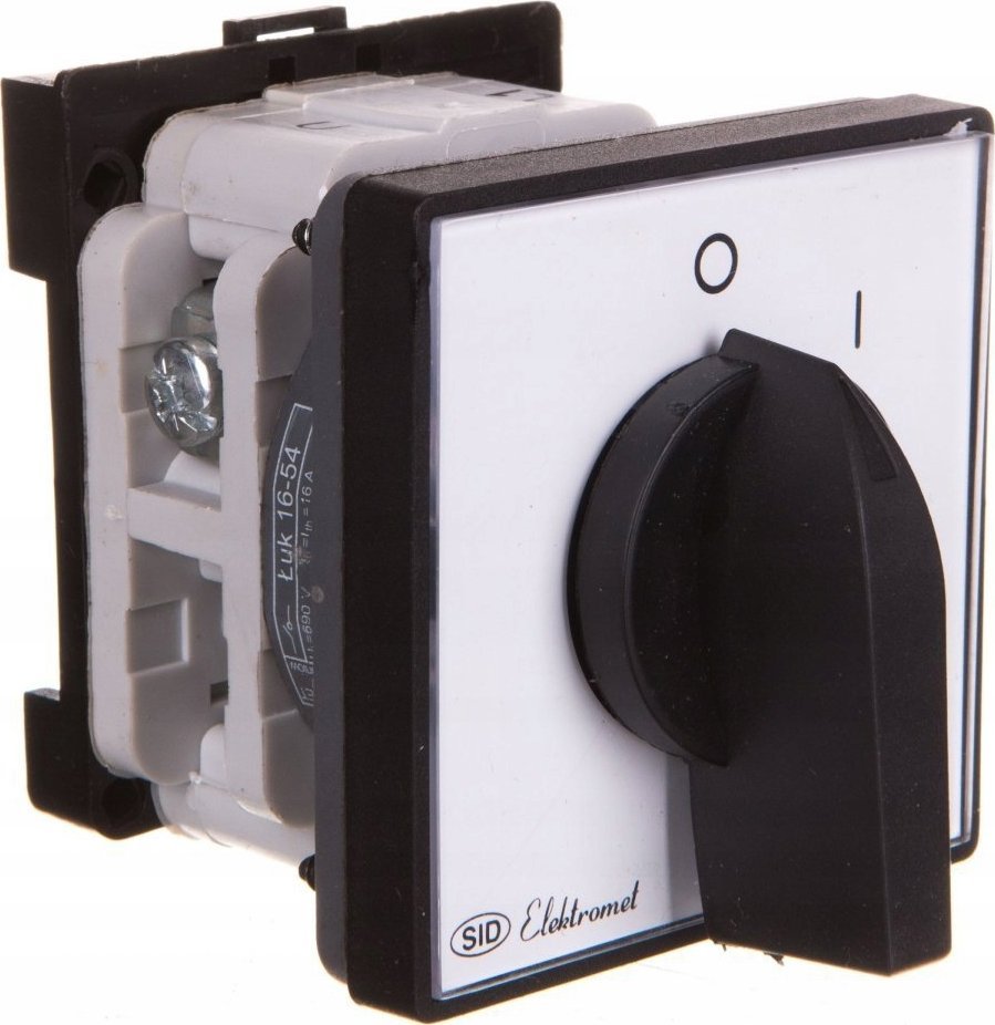 Elektromet Łącznik krzywkowy 0-1 włącz-wyłącz 1P 16A z płytką przednią na szynę IP65 TH ŁUK 16-54 921646 - 921646