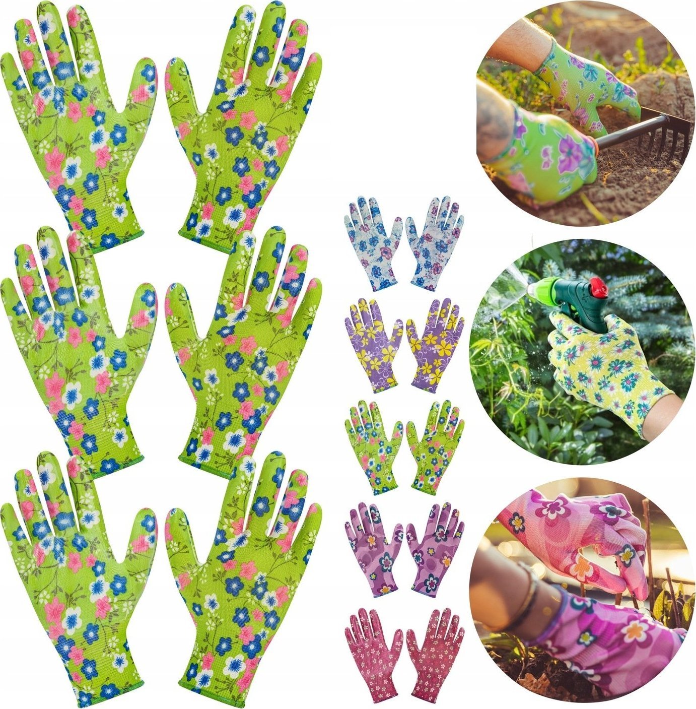 VERGIONIC RĘKAWICE ANTYPOŚLIZGOWE OGRODOWE 3 PARY MIX KOLOROWE 23CM DŁUGOŚĆ VERGIONIC