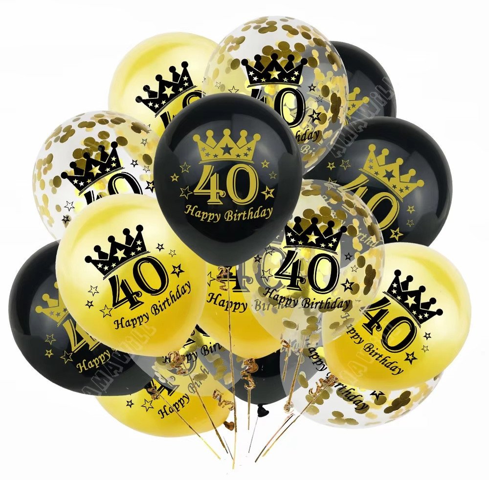 Balony na 40 urodziny dekoracja Konfetti ZESTAW 12 szt. czarne