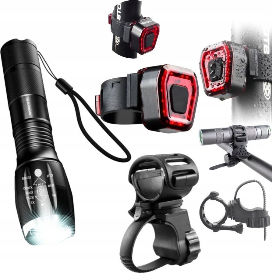 Latarka Led Rower 1200+Uchwyt Obrotowy+Światło Tył