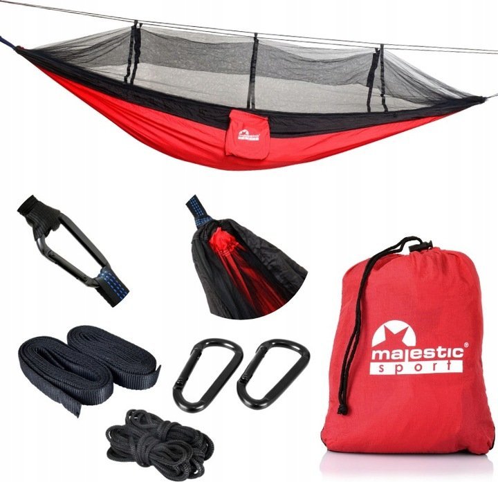 Hamak turystyczny z moskitierą NOX Majestic Sport 260x140 cm czarno-czerwony