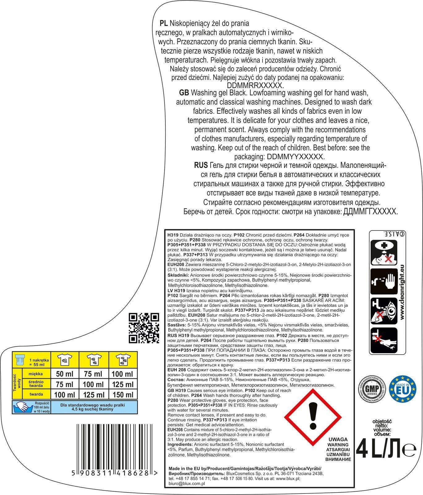 BluxCosmetics Żel do prania ciemnych tkanin 4L