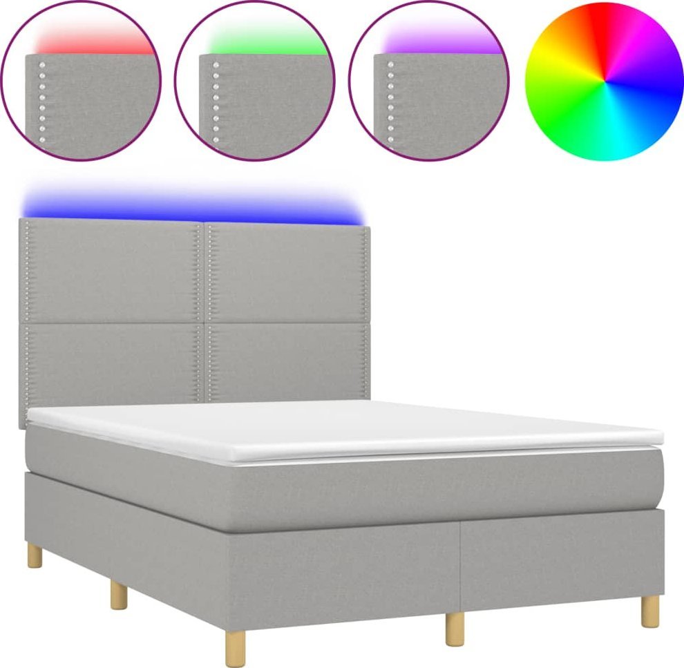 Łóżko Kontynentalne Z Materacem, Jasnoszare 140X200 Cm, Tkanina