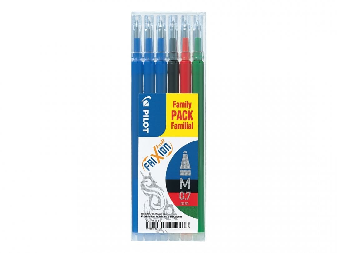 Refill Pilot FriXion Medium 0.7 mm - med 6 stk. ass. farver