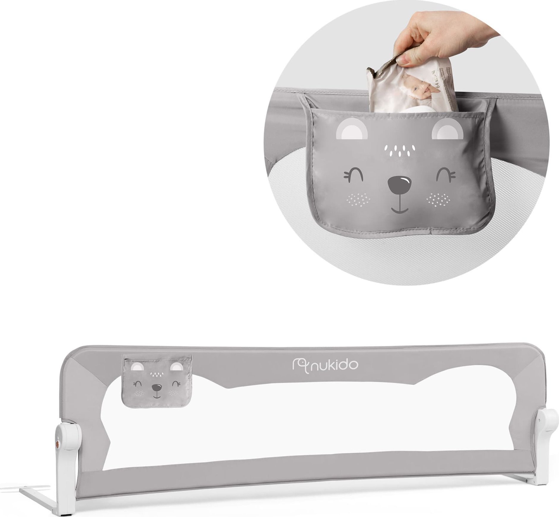 Nukido Osłona zabezpieczająca na łóżko 180 x 42 x 35 cm Nukido szara