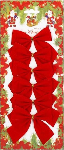 Springos Kokardki świąteczne na choinkę 6 szt. brokatowe zawieszki choinkowe czerwone UNIWERSALNY