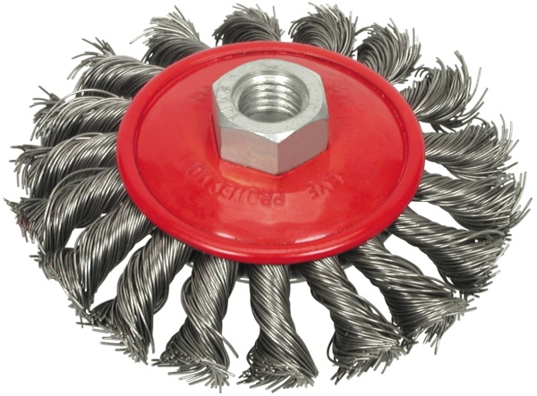Vorel Szczotka tarczowa z gwintem drut splatany 100mm (06977)
